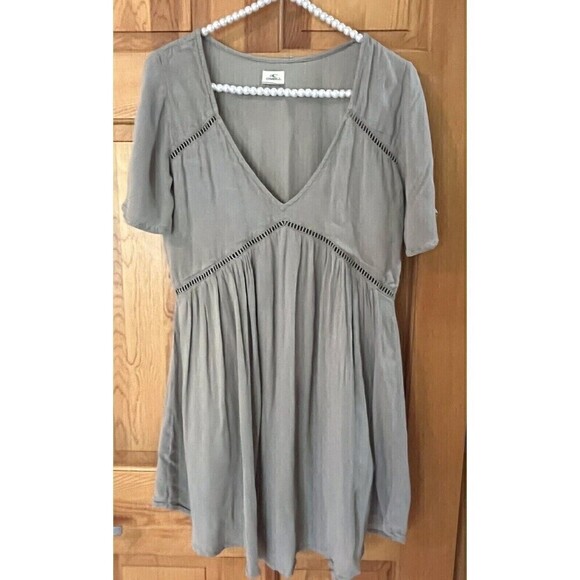 O'Neill Nala Dress XS Woven Mini Sage Green Flowy Boho Ladder Lace Lined Vneck - Picture 1 of 8